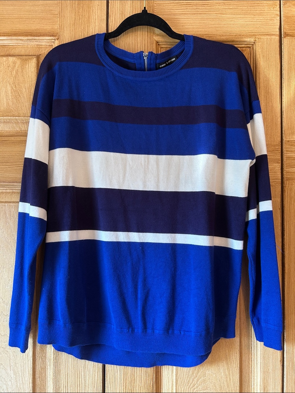 Cable & Gauge Womens Royal Blue, Navy & White Striped Crewneck Sweater